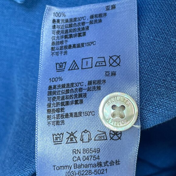 Tommy Bahama 100% Linen Garment Dyed Blue Button Down Shirt Coastal Size Large - Picture 11 of 11